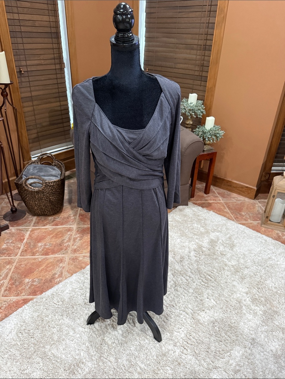 Jones New York Draped Women’s Dress in Charcoal Gray